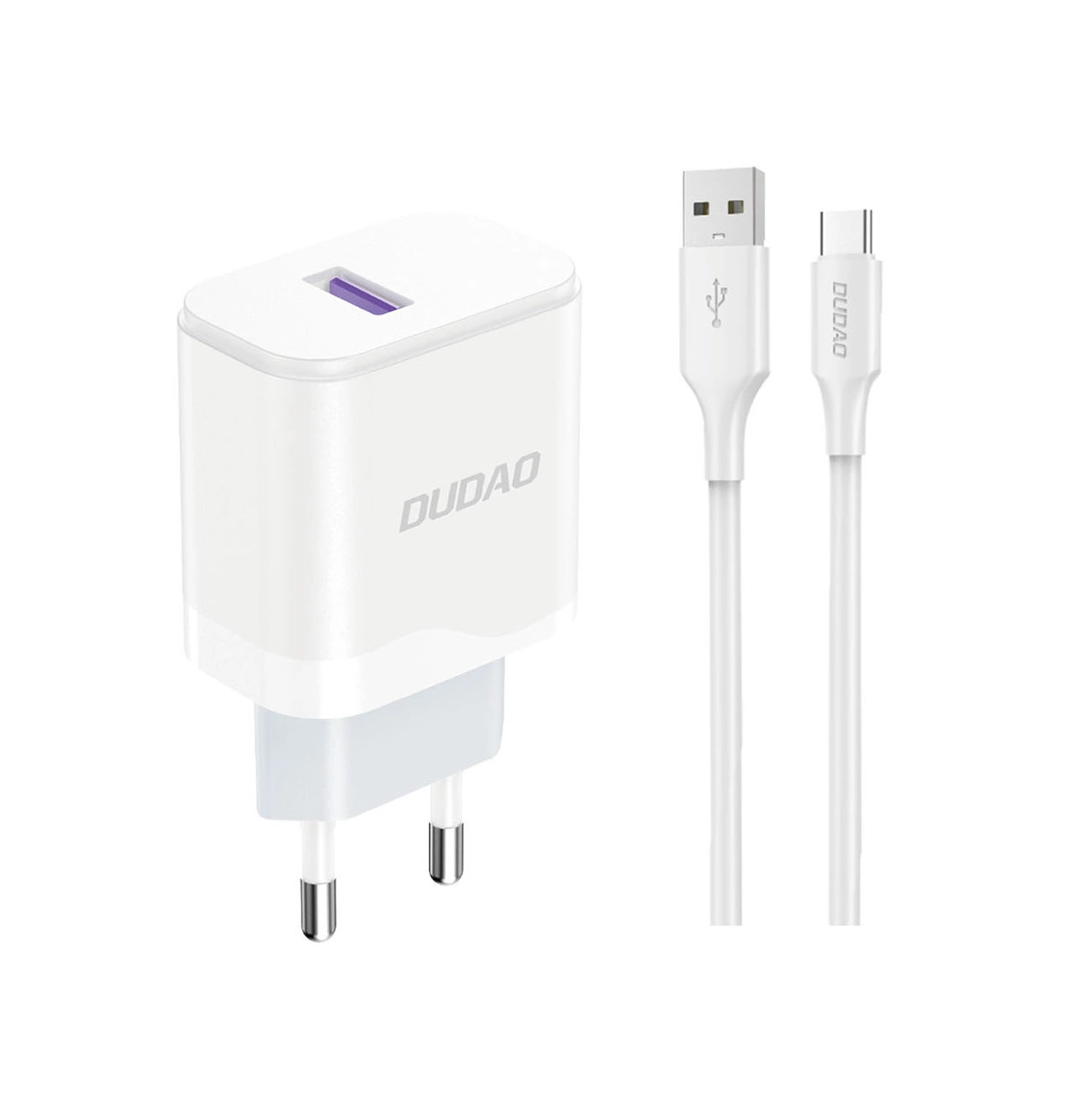 Nettlader med USB-C-kabel Dudao A20EU, 18W, 3A, 1 x USB-A, Hvit
