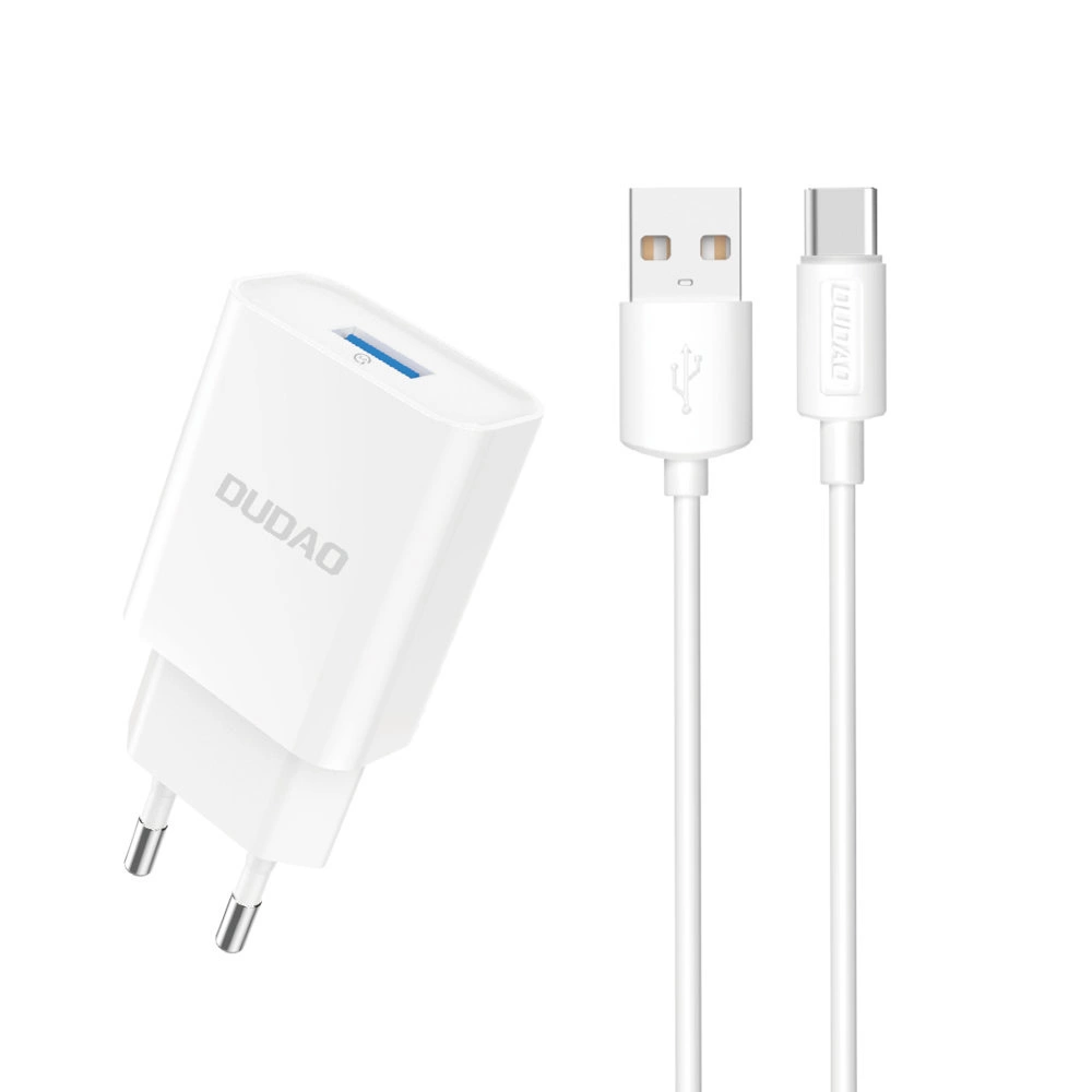 Nettlader med USB-C-kabel Dudao A4EU, 10W, 2.1A, 1 x USB-A, Hvit