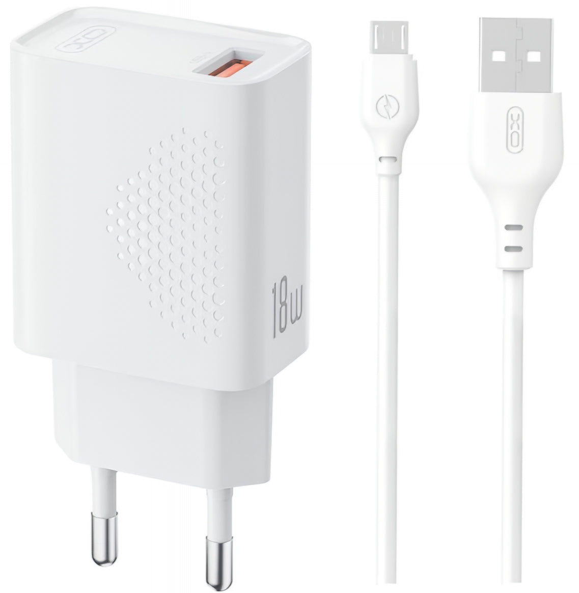 Nettlader med microUSB-kabel XO Design L159, 18W, 3A, 1 x USB-A, Hvit
