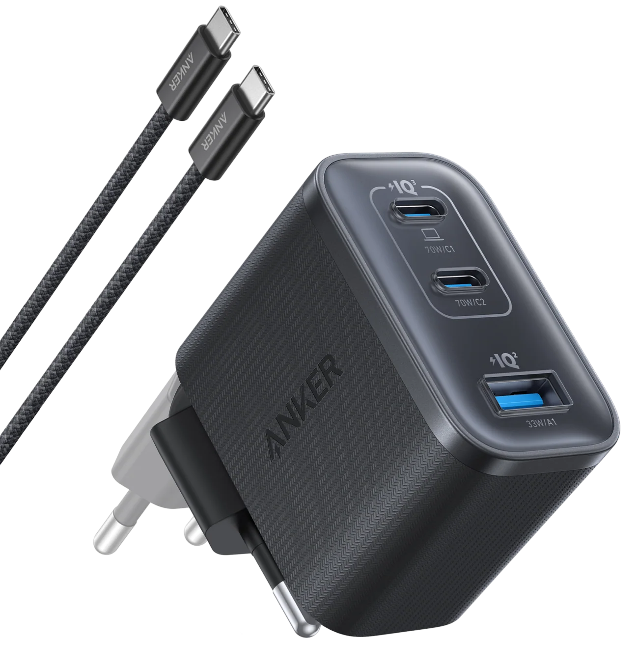 Nettlader med USB-C-kabel Anker Nano, 70W, 3.5A, 1 x USB-A - 2 x USB-C, Grå B121A311