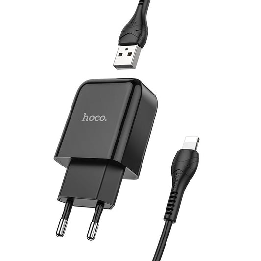 Nettlader med Lightning-kabel HOCO N2, 10W, 2A, 1 x USB-A, Svart