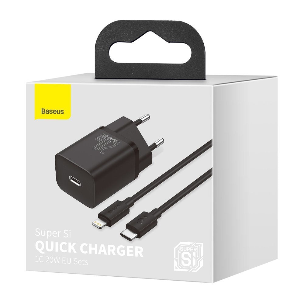 Baseus Super Si nettverkslader med lynkabel, 20 W, 3 A, 1 x USB-C, svart TZCCCSUP-B01