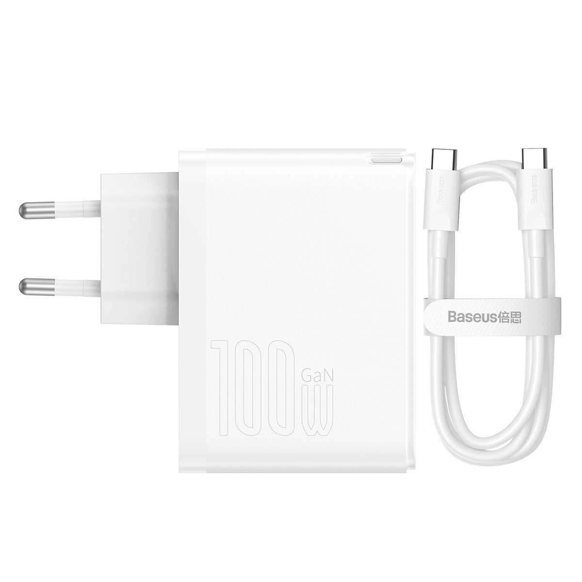 Nettlader med USB-C-kabel Baseus GaN5 Pro, 100W, 3A, 1 x USB-A - 1 x USB-C, Hvit CCGP090202