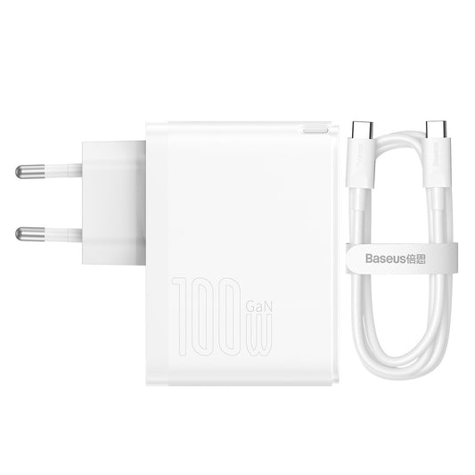 Nettlader med USB-C-kabel Baseus GaN5 Pro, 100W, 3A, 1 x USB-A - 1 x USB-C, Hvit CCGP090202