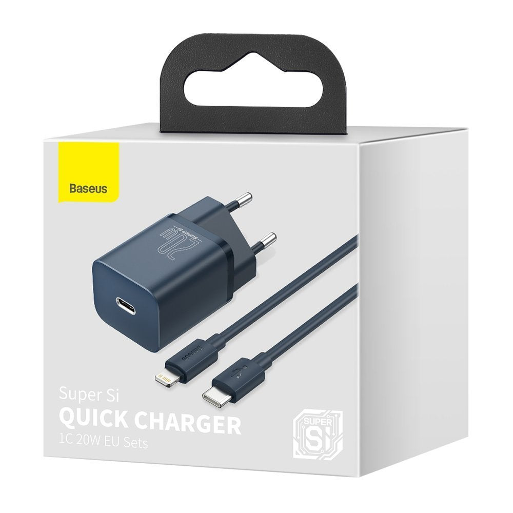 Baseus Super Si nettverkslader med lynkabel, 20 W, 3 A, 1 x USB-C, blå TZCCCSUP-B03