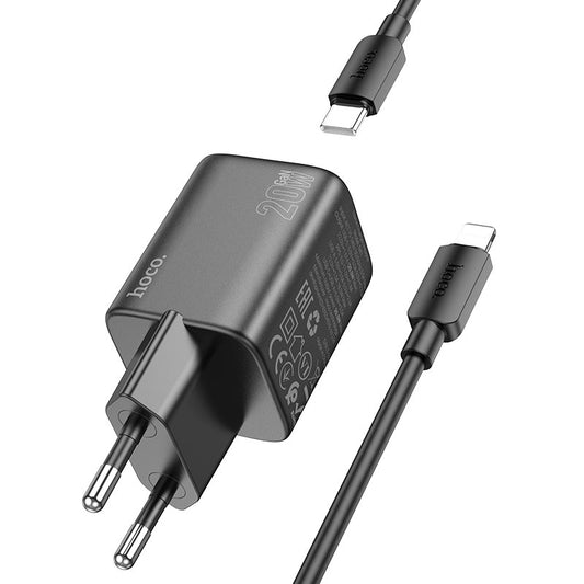Nettlader med Lightning-kabel HOCO N41, 20W, 3A, 1 x USB-A - 1 x USB-C, Svart