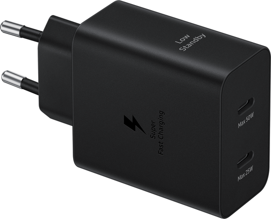 Samsung USB-C nettverkslader med USB-C-kabel, 50W, 3A, 2 x USB-C, svart EP-T5020XBEGEU