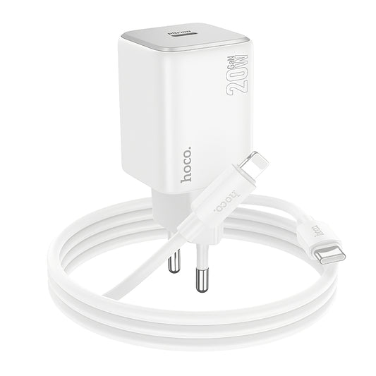 Nettlader med Lightning-kabel HOCO N40, 20W, 3A, 1 x USB-C, Hvit