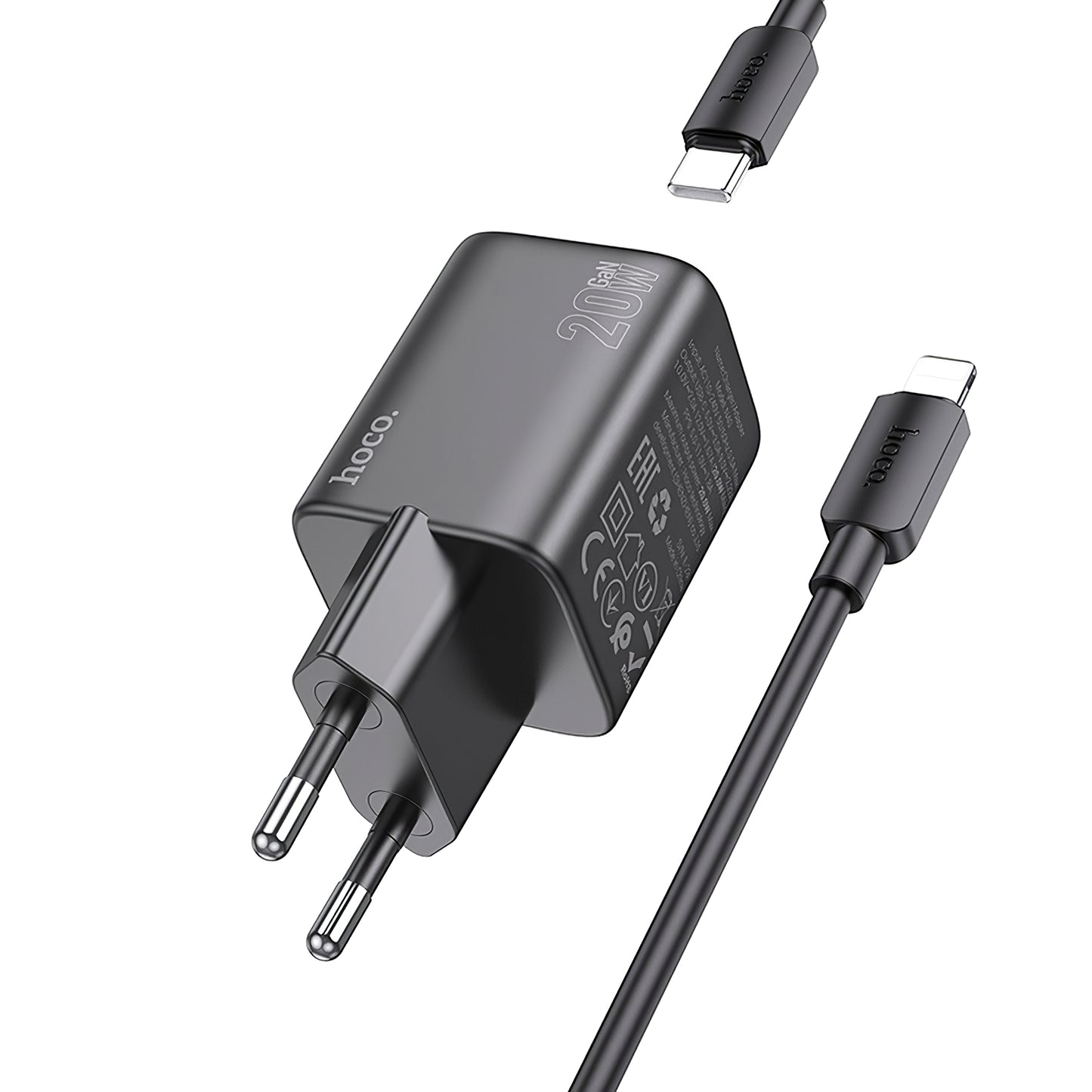 Nettverkslader med lynkabel HOCO N40, 20W, 3A, 1 x USB-C, svart