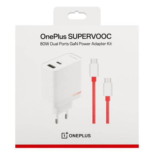 OnePlus nettadapter med USB-C-kabel, 80W, 7,3A, 1 x USB-A - 1 x USB-C, hvit 5461100597