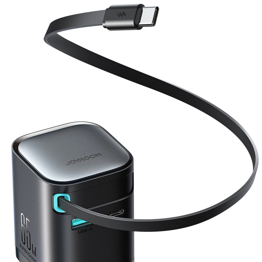 Joyroom JR-TCL02 USB-C nettverkslader med kabel, 65W, 3A, 1 x USB-A - 1 x USB-C, svart