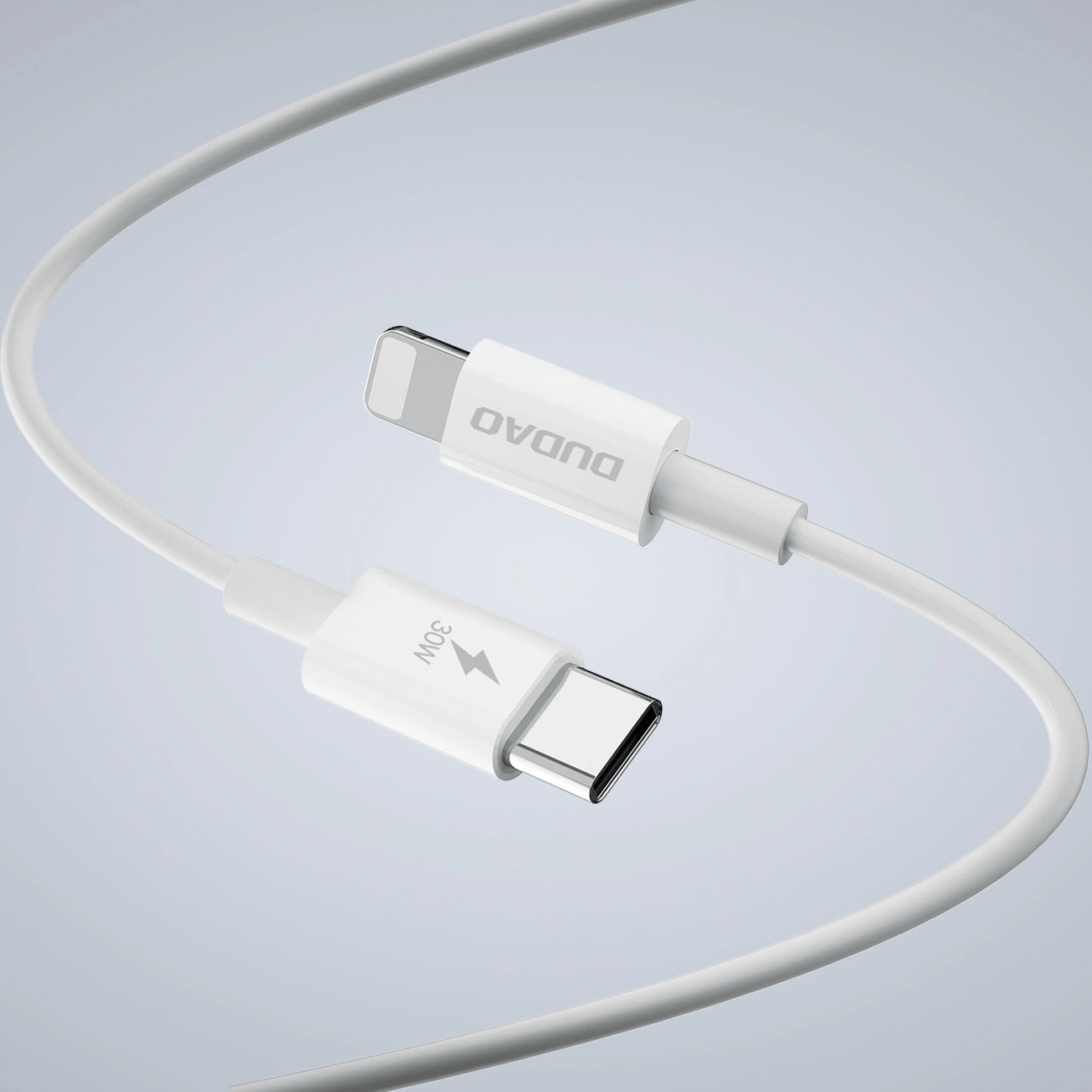 Nettverkslader med lynkabel Dudao A30EUL, 30 W, 3 A, 1 x USB-A - 1 x USB-C, hvit