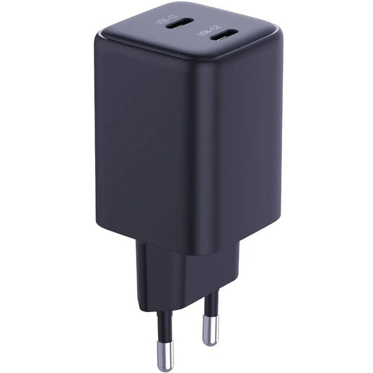 3MK HyperCharger USB-C nettverkslader med kabel, 45W, 3A, 2 x USB-C, svart