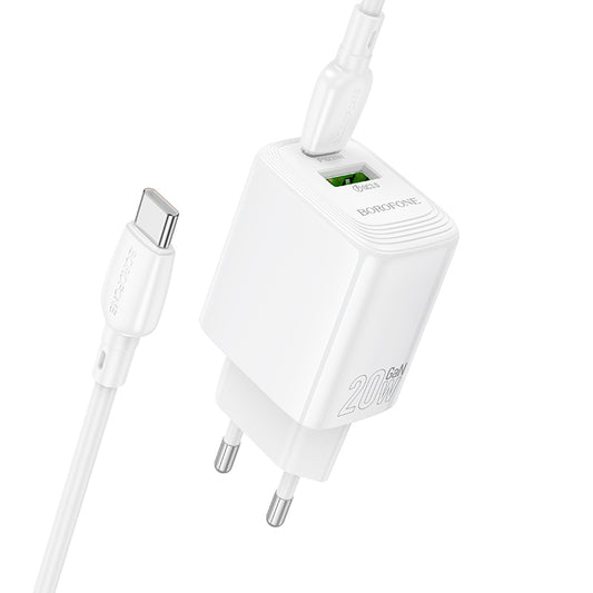 Nettlader med USB-C-kabel Borofone BN27 Fuente, 20W, 3A, 1 x USB-A - 1 x USB-C, Hvit