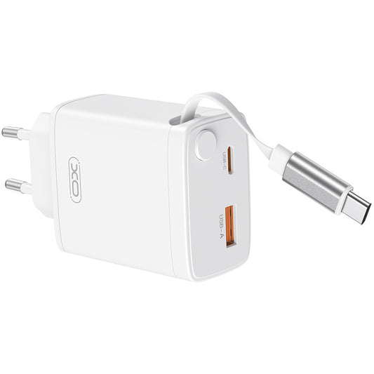 Nettlader med USB-C-kabel XO Design CE31, 30W, 3A, 1 x USB-A - 1 x USB-C, Hvit