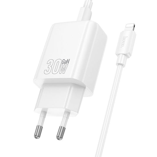 Nettlader med Lightning-kabel HOCO N62, 30W, 3A, 1 x USB-C, Hvit