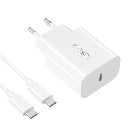 Nettlader med USB-C-kabel Tech-Protect NC20W, 20W, 3A, 1 x USB-C, Hvit