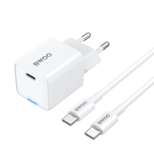 Nettlader med USB-C-kabel BWOO CDA211, 30W, 3A, 1 x USB-C, Hvit