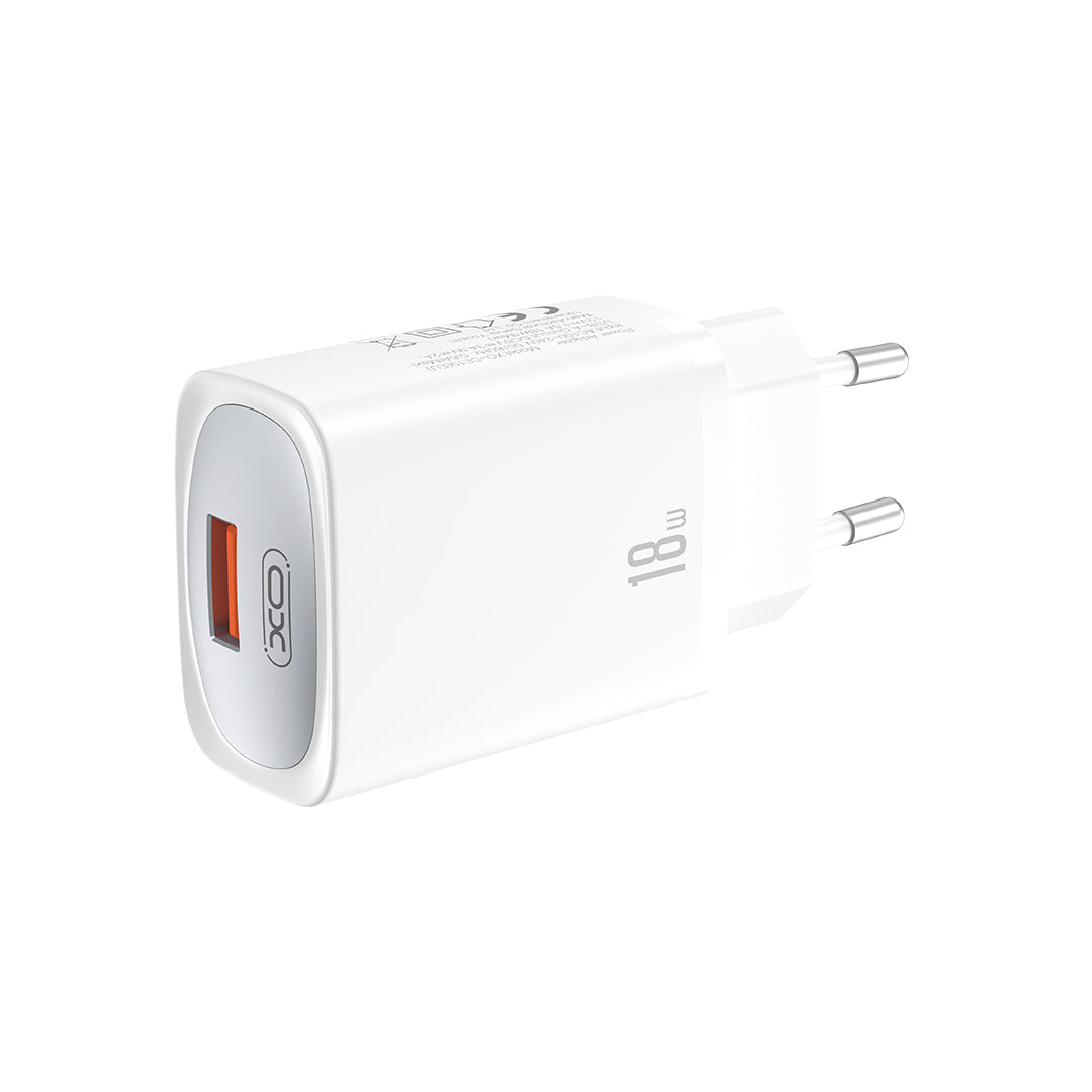 Nettlader med USB-C-kabel XO Design CE19, 18W, 3A, 1 x USB-A, Hvit