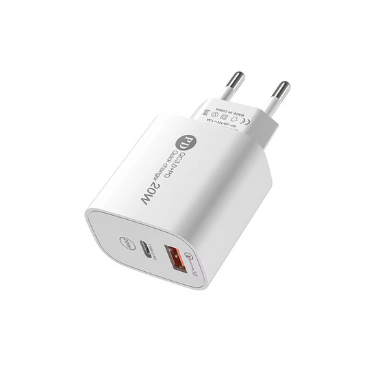 Nettlader med USB-C-kabel A6MaxL, 20W, 3A, 1 x USB-A - 1 x USB-C, Hvit