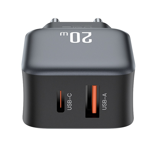 Nettlader med Lightning-kabel XO Design L154, 20W, 3A, 1 x USB-A - 1 x USB-C, Svart