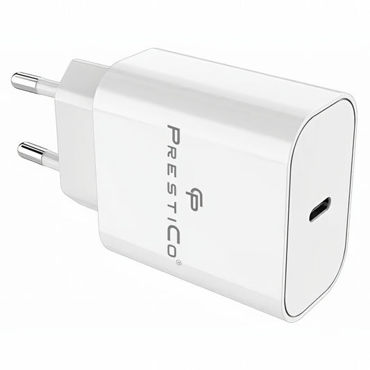 Nettlader med USB-C-kabel Prestico F15S-C, 30W, 3A, 1 x USB-C, Hvit