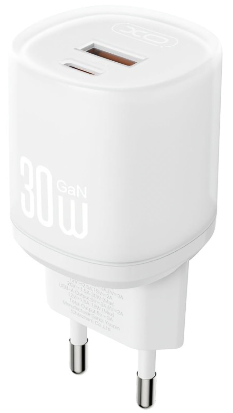 Nettlader med USB-C-kabel XO Design L151, 30W, 3A, 1 x USB-A - 1 x USB-C, Hvit