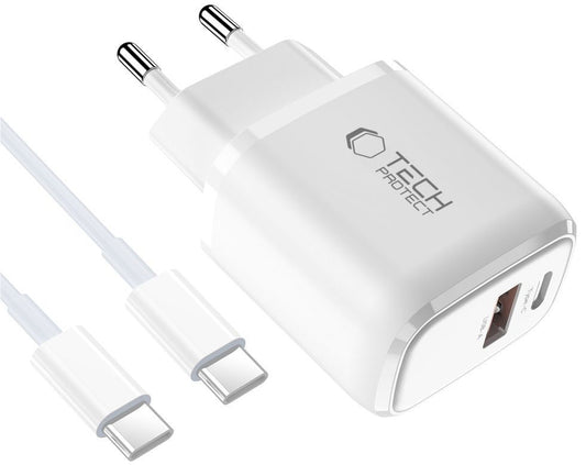 Nettlader med USB-C-kabel Tech-Protect NCA45W, 45W, 3A, 1 x USB-A - 1 x USB-C, Hvit