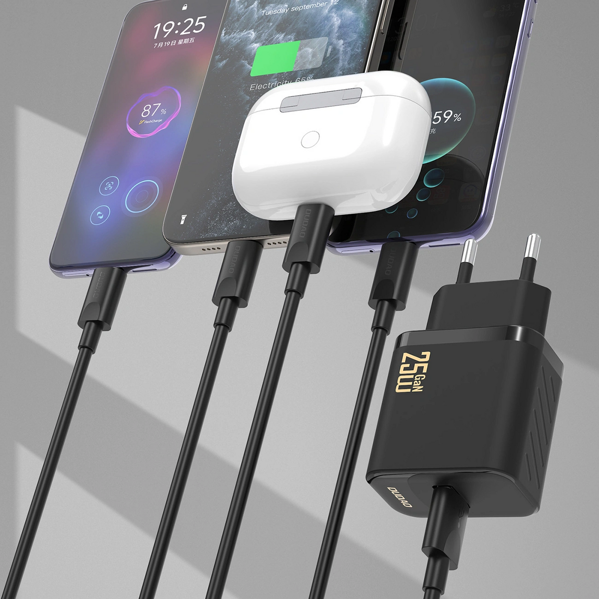Nettlader med USB-C-kabel Dudao A27STEU, 25W, 3A, 1 x USB-A, svart