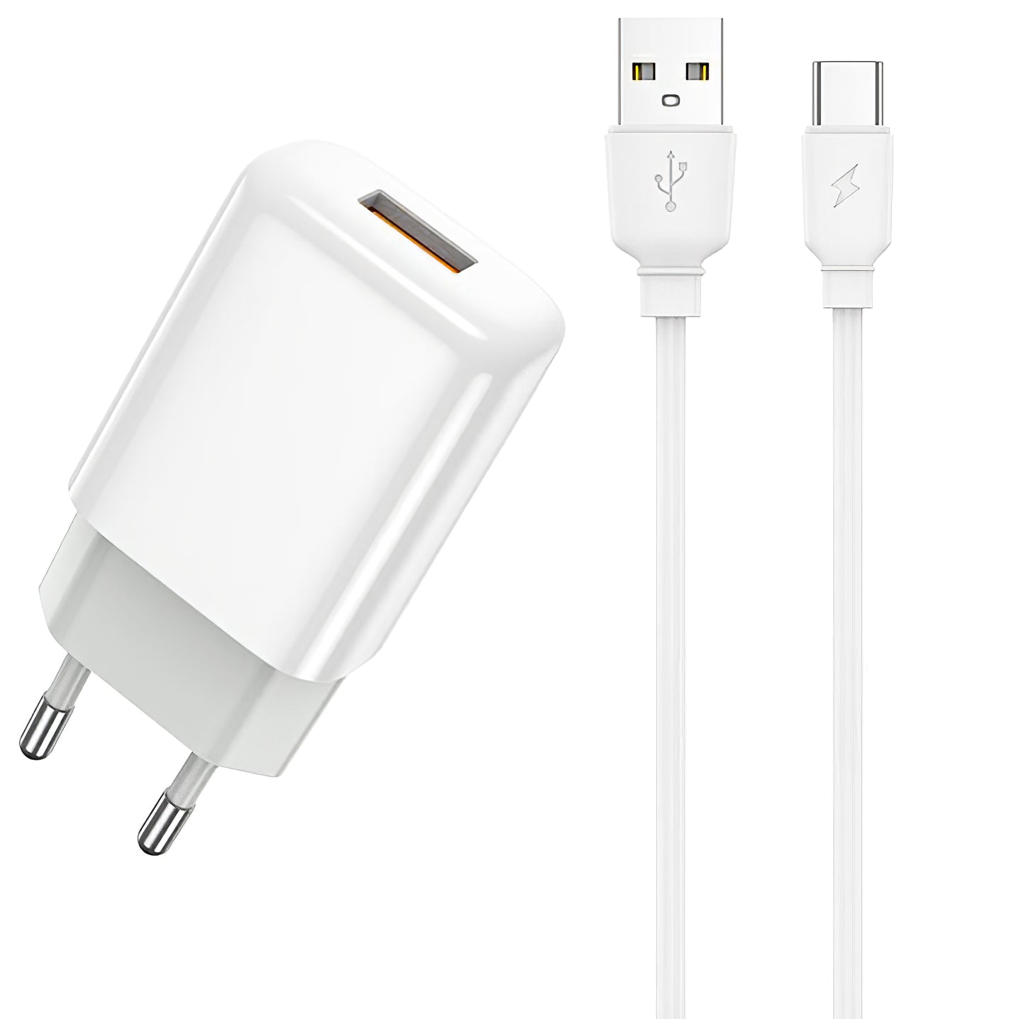 Prestico F7S nettverkslader med USB-C-kabel, 12 W, 2,4 A, 1 x USB-A, hvit