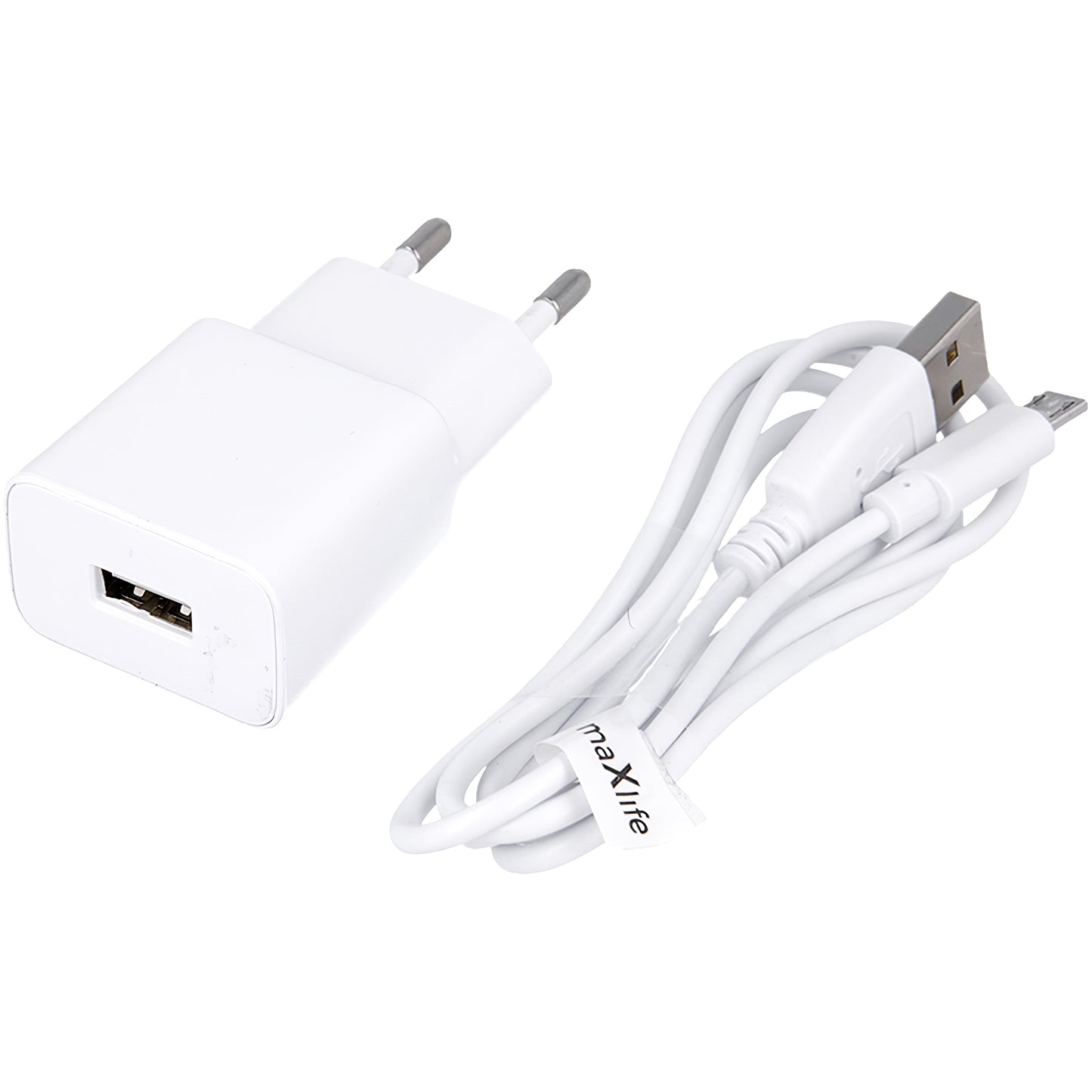 MaXlife MXTC-01 Nettverkslader med microUSB-kabel, 10,5 W, 2,1 A, 1 x USB-A, hvit