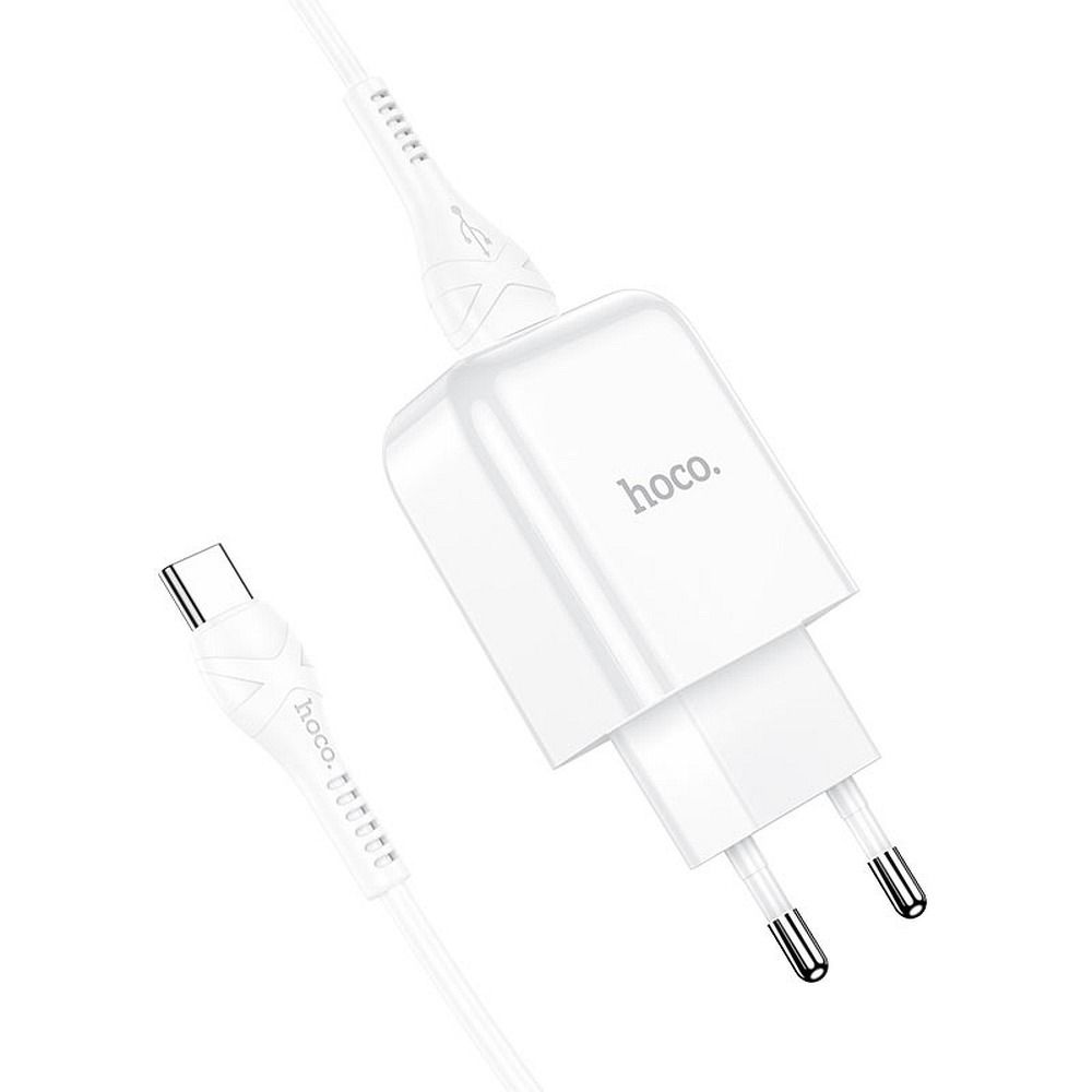 Nettlader med USB-C-kabel HOCO N2, 10W, 2A, 1 x USB-A, Hvit