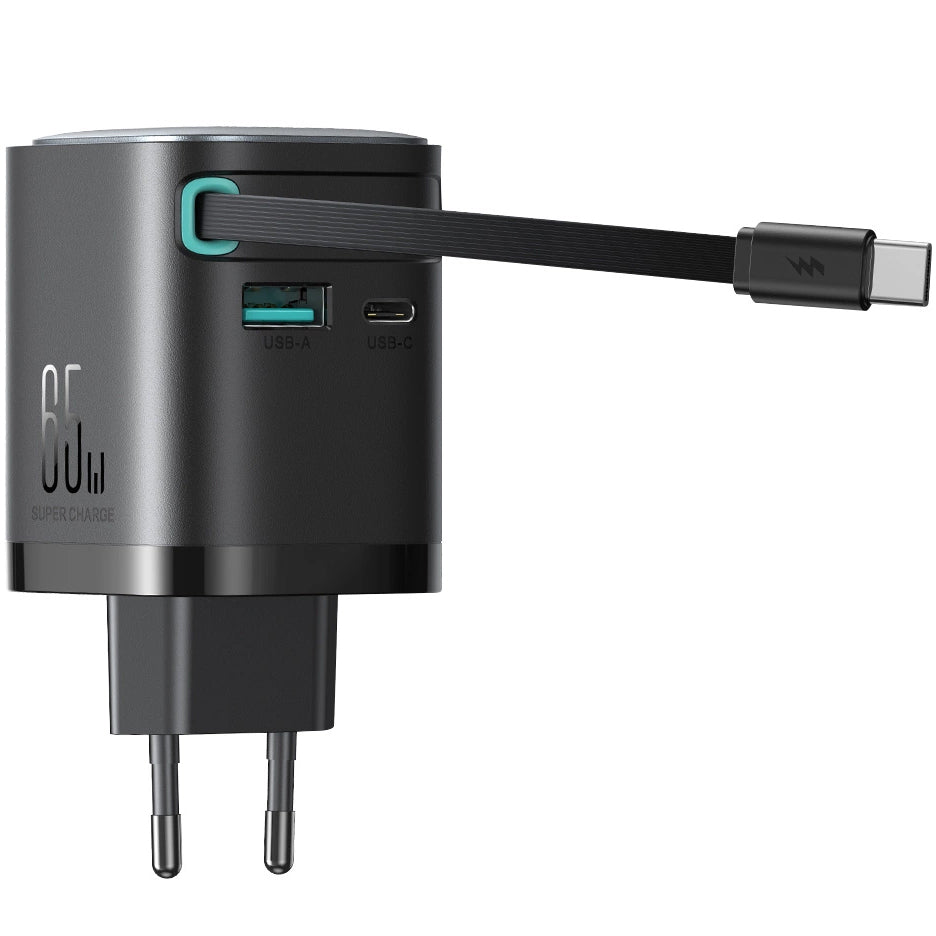 Joyroom JR-TCL02 USB-C nettverkslader med kabel, 65W, 3A, 1 x USB-A - 1 x USB-C, svart