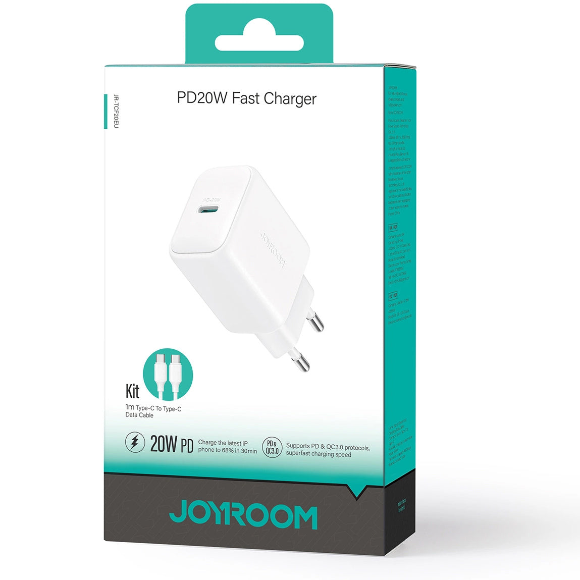 Nettlader med USB-C-kabel Joyroom JR-TCF20, 20W, 3A, 1 x USB-C, Hvit