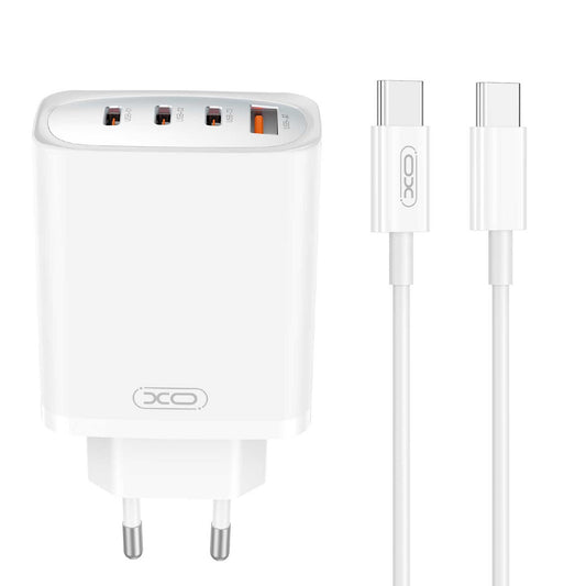 Nettverkslader med USB-C-kabel XO Design CE23, 65W, 3,25A, 1 x USB-A - 3 x USB-C, hvit