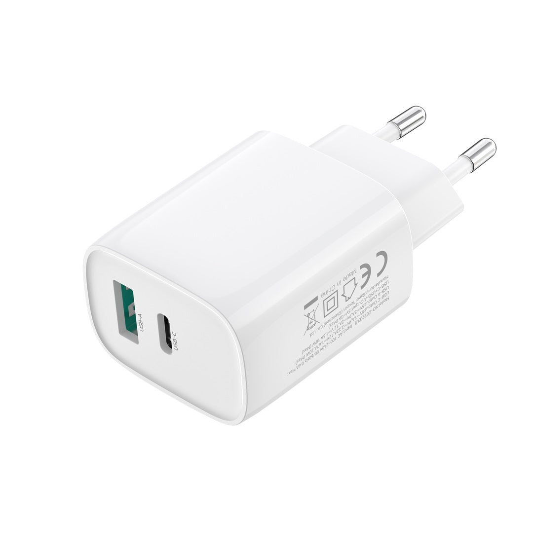 Nettlader med USB-C-kabel XO Design CE29, 20W, 3A, 1 x USB-A - 1 x USB-C, Hvit