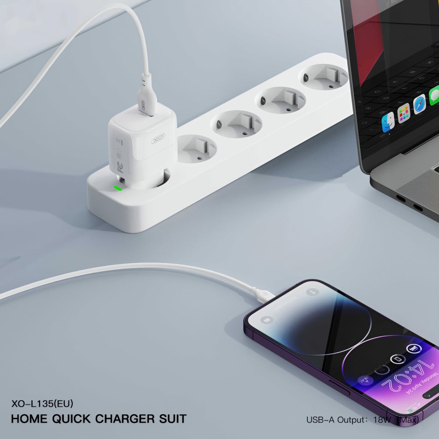 Nettlader med microUSB-kabel XO Design L135, 18W, 3A, 1 x USB-A, Hvit