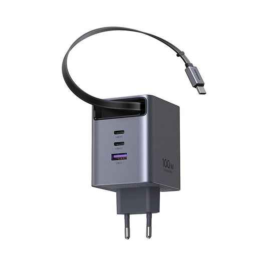 Nettlader med USB-C-kabel UGREEN X616 (65828), 100W, 5A, 1 x USB-A - 3 x USB-C, Grå