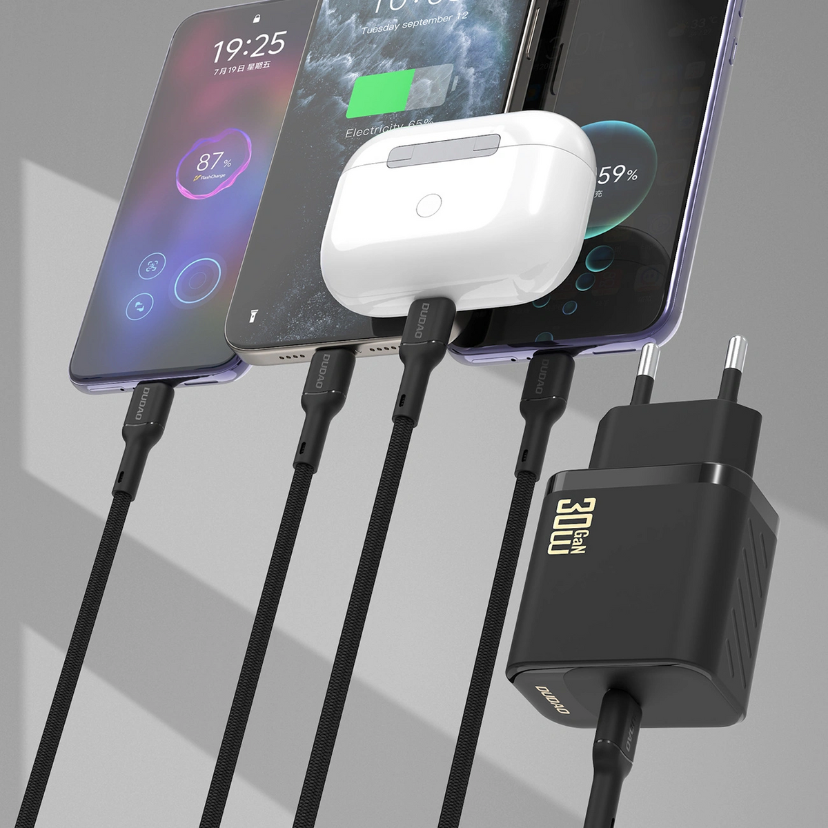 Nettlader med USB-C-kabel Dudao A27PCEU, 30W, 3A, 1 x USB-C, svart