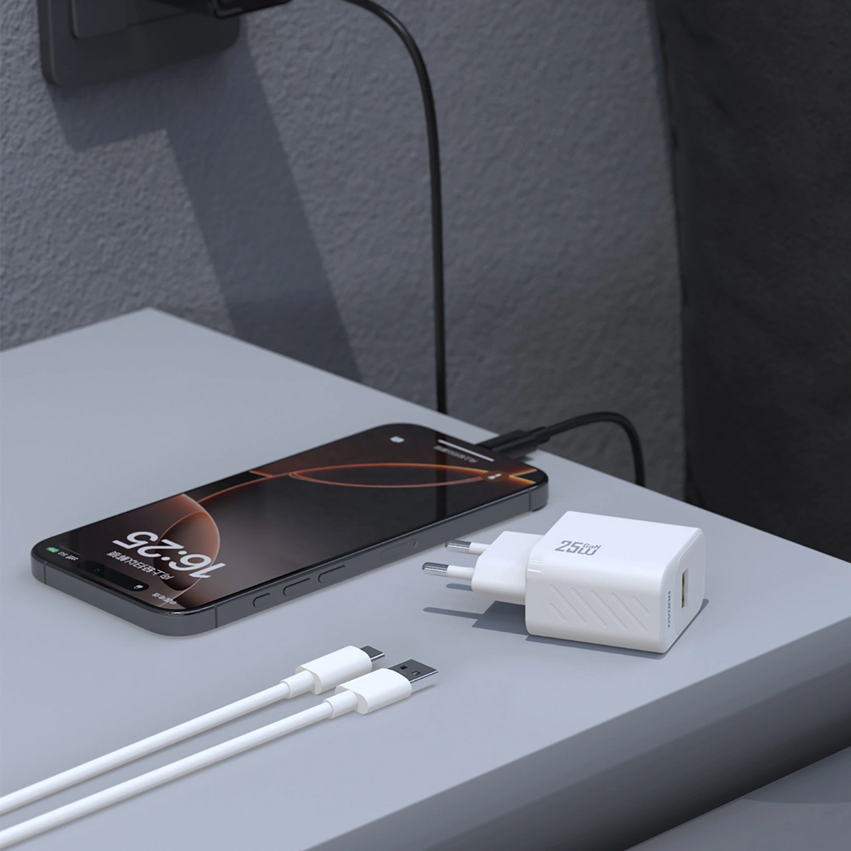 Nettlader med USB-C-kabel Dudao A27STEU, 25W, 3A, 1 x USB-A, svart