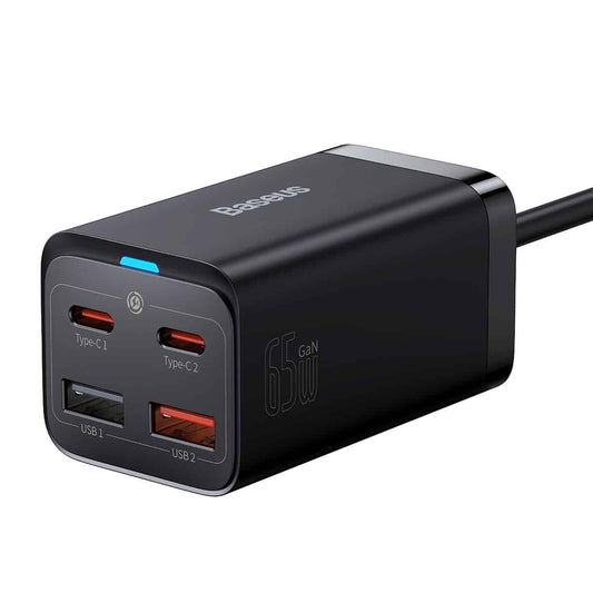 Baseus GaN3 Pro Base Station Charger GaN3 Pro, 65W, 3A, 2 x USB-A - 2 x USB-C, svart CCGP0401010101