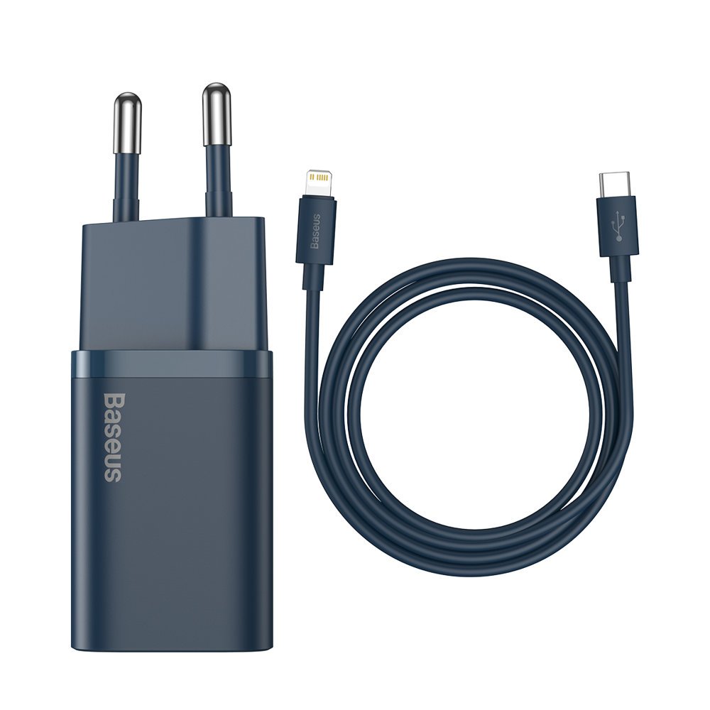 Baseus Super Si nettverkslader med lynkabel, 20 W, 3 A, 1 x USB-C, blå TZCCCSUP-B03