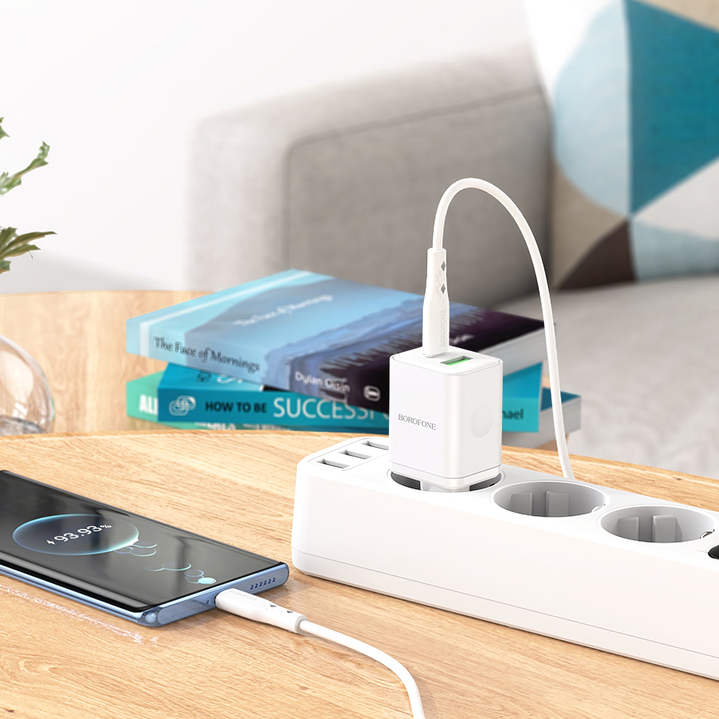 Nettverkslader med USB-C-kabel USB-C Borofone BN7, 20W, 3A, 1 x USB-A - 1 x USB-C, hvit