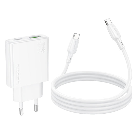 Nettverkslader med USB-C-kabel Borofone BN25 Wish, 30W, 3A, 1 x USB-A - 1 x USB-C, hvit