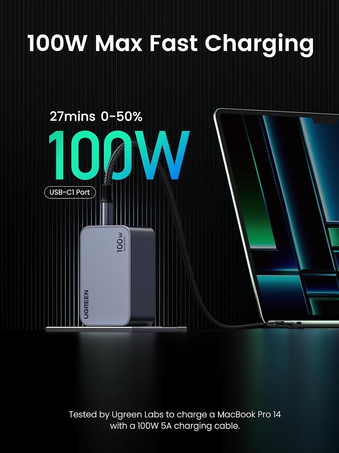 Nexode Pro UGREEN X757 Nexode Pro USB-C-kabel nettverkslader, 100 W, 3 A, 1 x USB-A - 2 x USB-C, grå