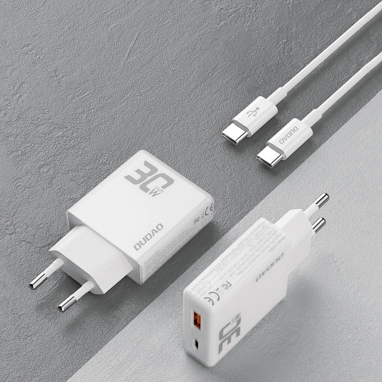 Dudao A30EUT USB-C-nettverkslader med kabel, 30 W, 3A, 1 x USB-A - 1 x USB-C, hvit