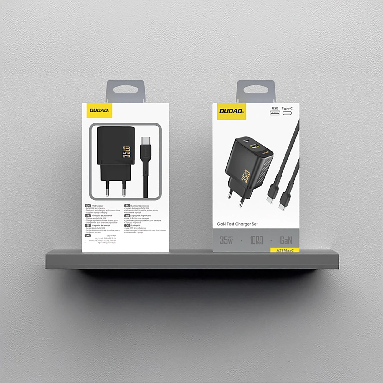 Nettlader med USB-C-kabel Dudao A27 Max, 35W, 1 x USB-A - 1 x USB-C, Svart