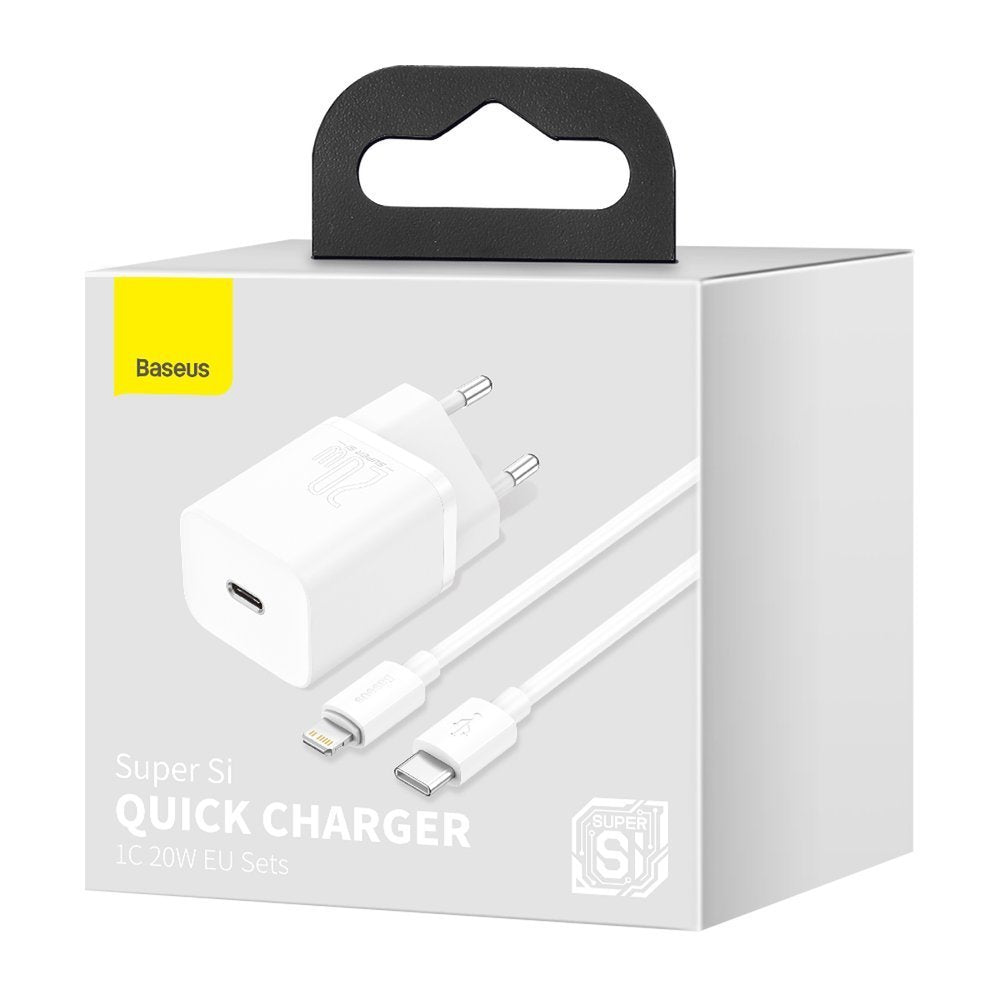 Baseus Super Si nettverkslader med lynkabel, 20W, 3A, 1 x USB-C, hvit TZCCCSUP-B02