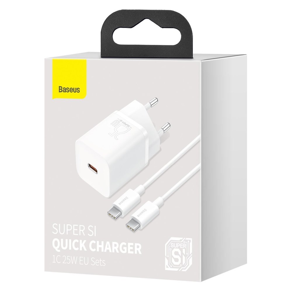 Baseus Super Si USB-C Nettlader med kabel, 25W, 3A, 1 x USB-C, Hvit TZCCSUP-L02