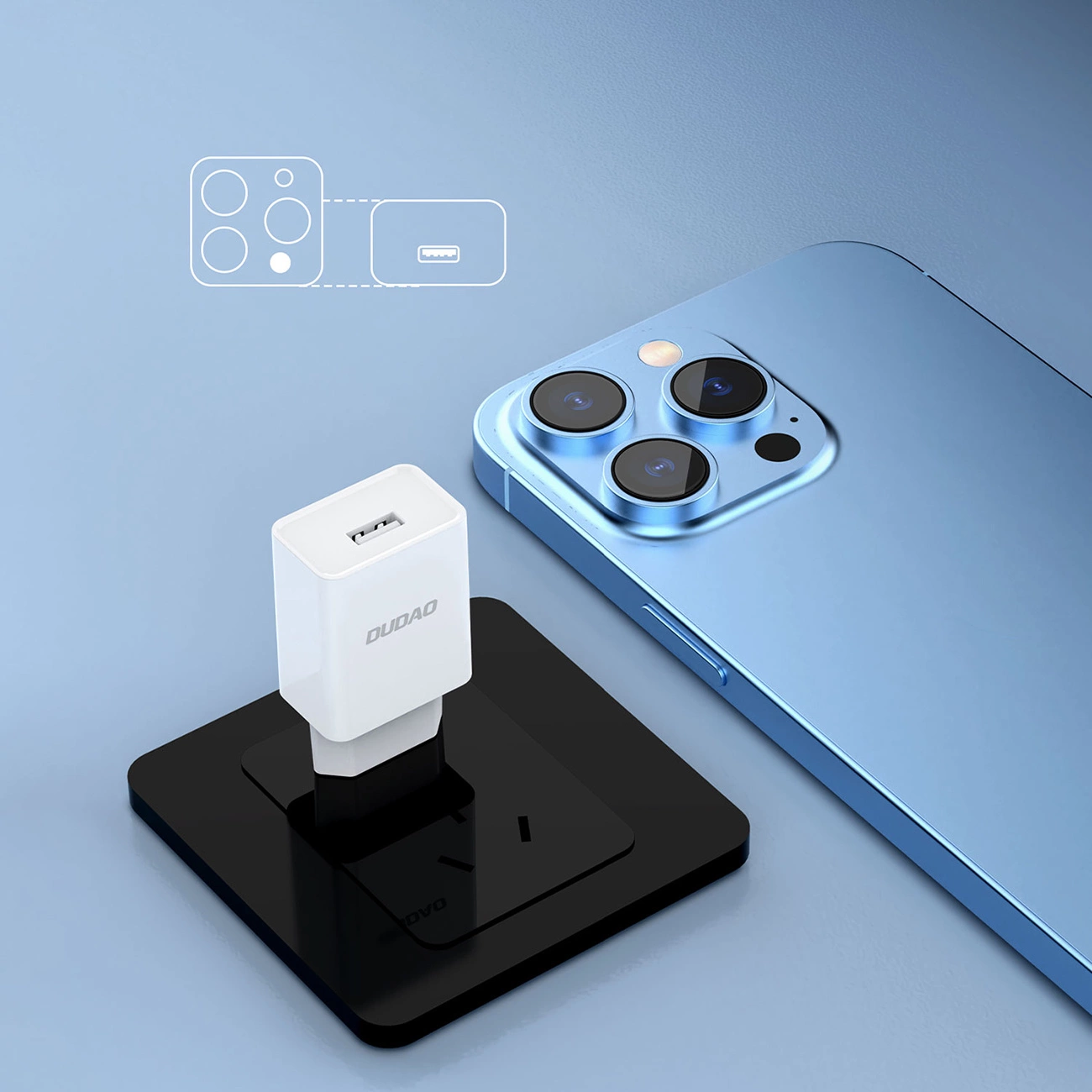 Nettlader med USB-C-kabel Dudao A4EU, 10W, 2.1A, 1 x USB-A, Hvit